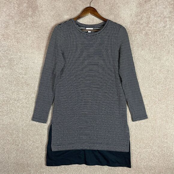 J. Jill Tunic Dress Size Small Black Long Sleeve Stripe Pullover Knit Cotton - Picture 1 of 9